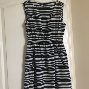 Navy and white striped dress